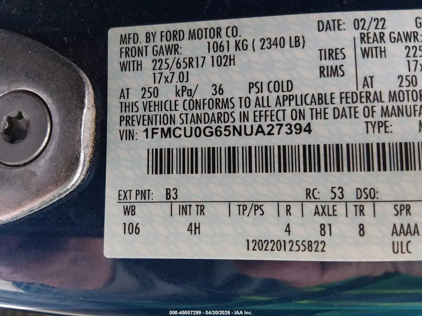 2022 FORD ESCAPE SE
