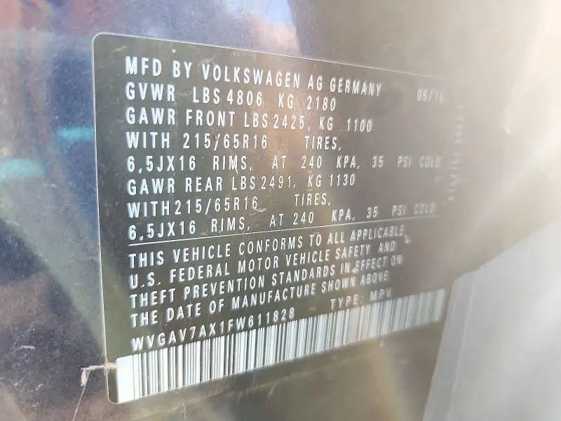 2015 VOLKSWAGEN TIGUAN S  