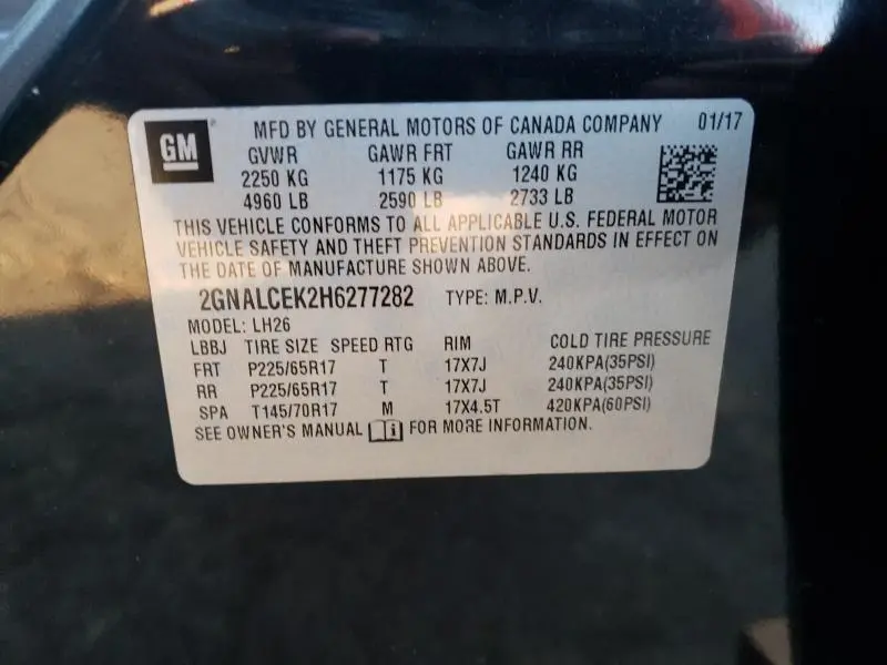 2017 CHEVROLET EQUINOX LT  