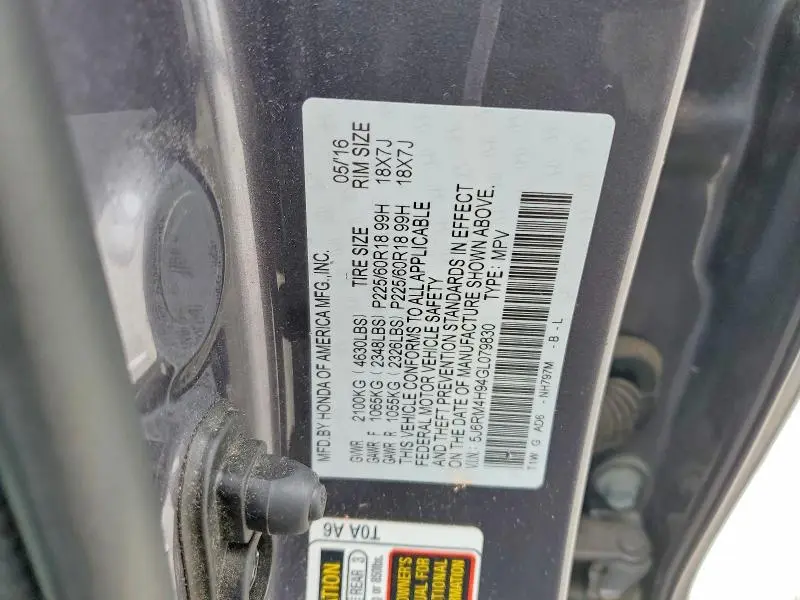 2016 HONDA CR-V TOURING  