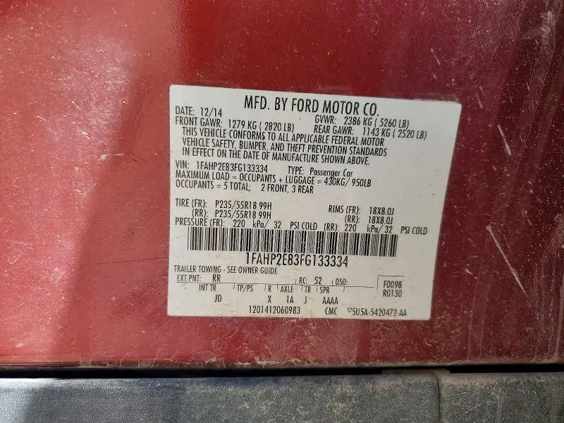 2015 FORD TAURUS SEL  