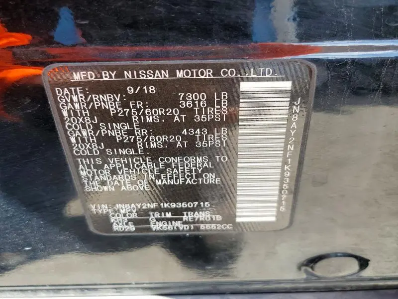 2019 NISSAN ARMADA PLATINUM  
