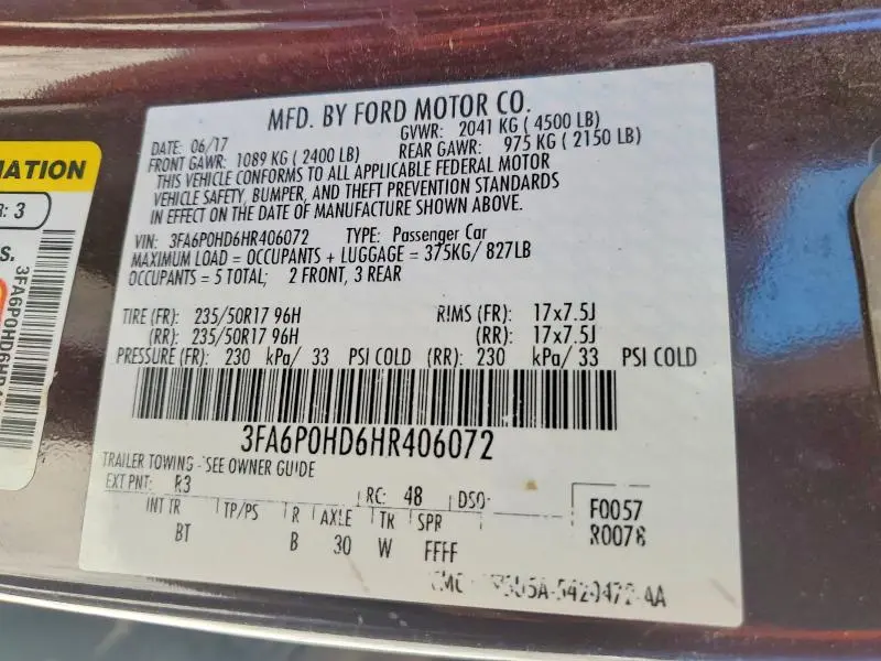 2017 FORD FUSION SE  