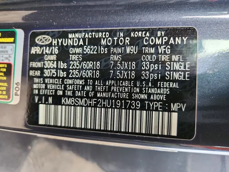 2017 HYUNDAI SANTA FE SE  