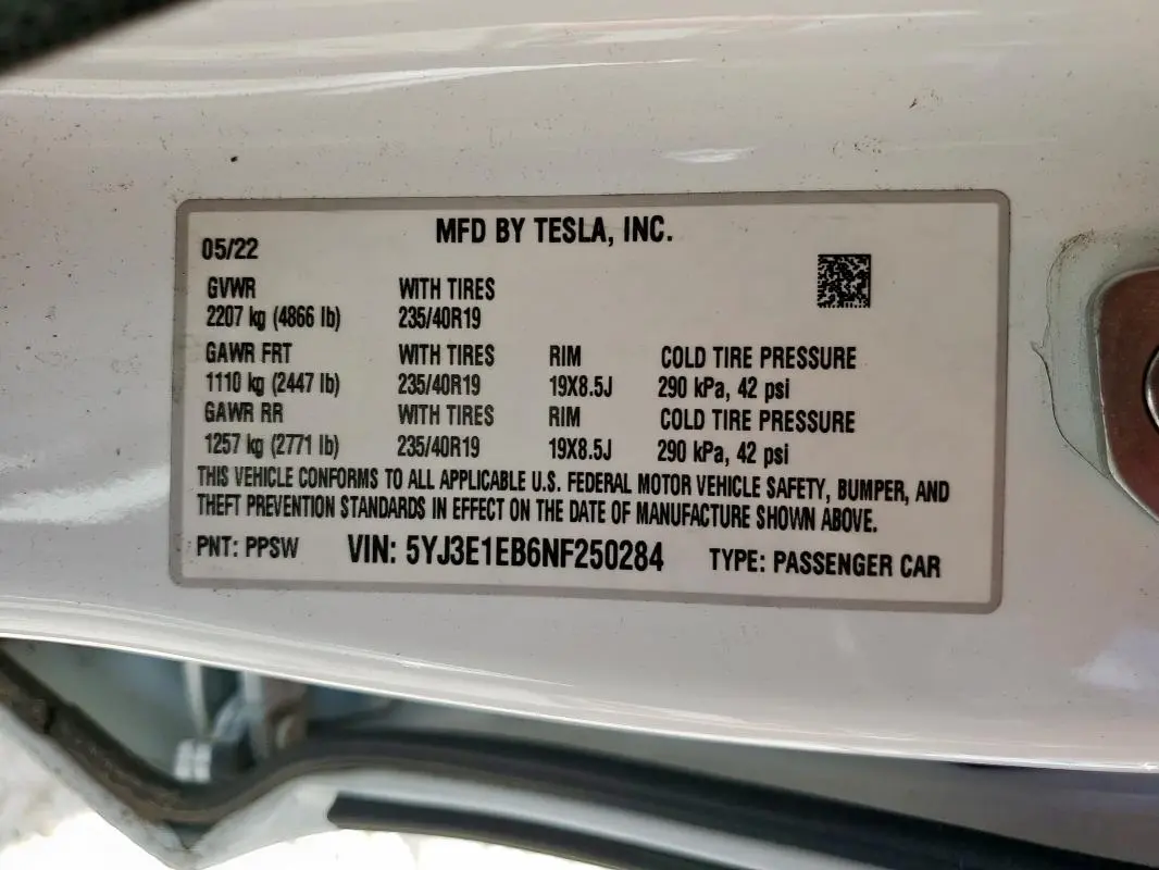 2022 TESLA MODEL 3   