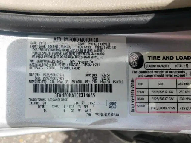 2012 FORD FUSION SE  