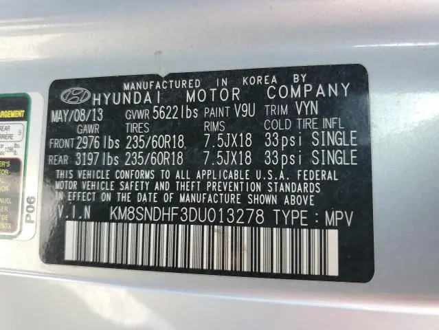 2013 HYUNDAI SANTA FE GLS