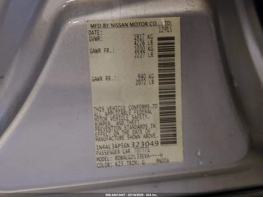 2016 NISSAN ALTIMA 2.5 S