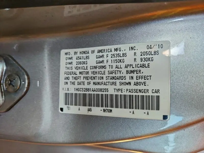 2010 HONDA ACCORD EXL  