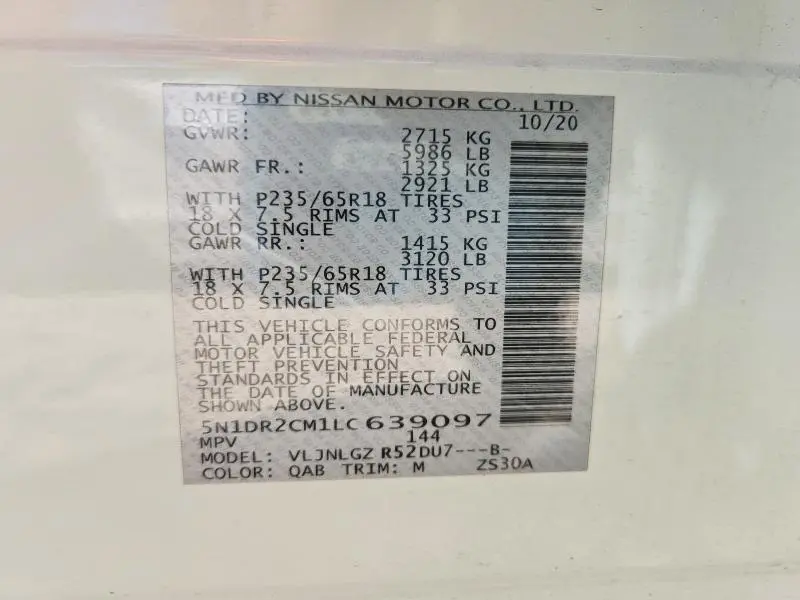 2020 NISSAN PATHFINDER SL  