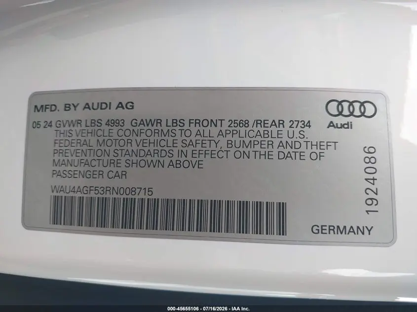 2024 AUDI A5 CABRIOLET PREMIUM PLUS 45 TFSI S LINE QUATTRO S TRONIC