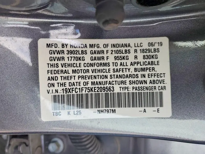 2019 HONDA CIVIC EXL  