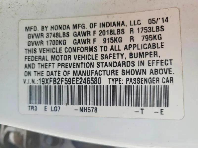 2014 HONDA CIVIC LX  