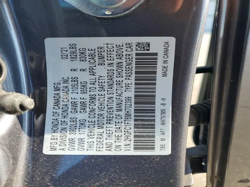 2021 HONDA CIVIC EXL  