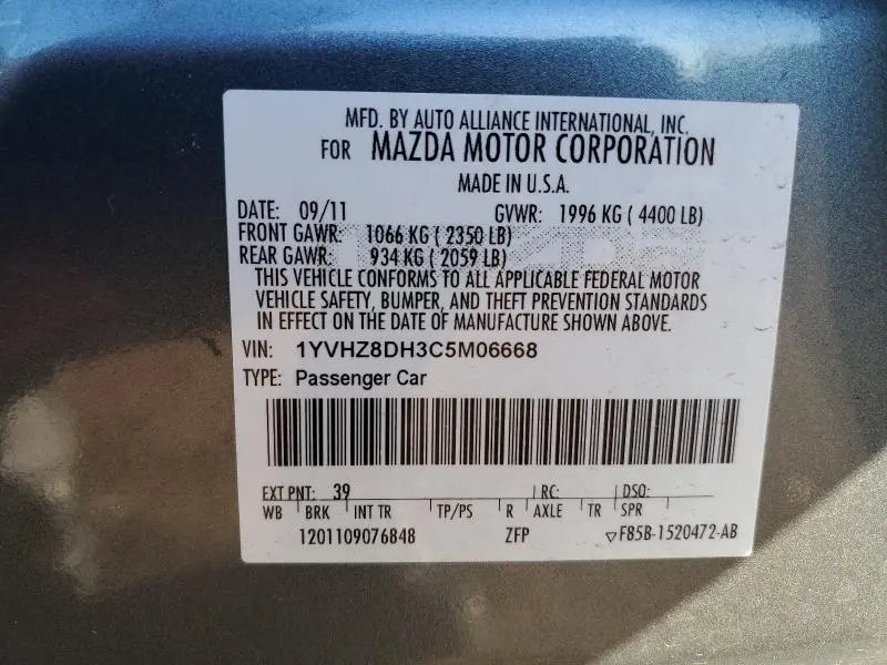 2012 MAZDA 6 I  