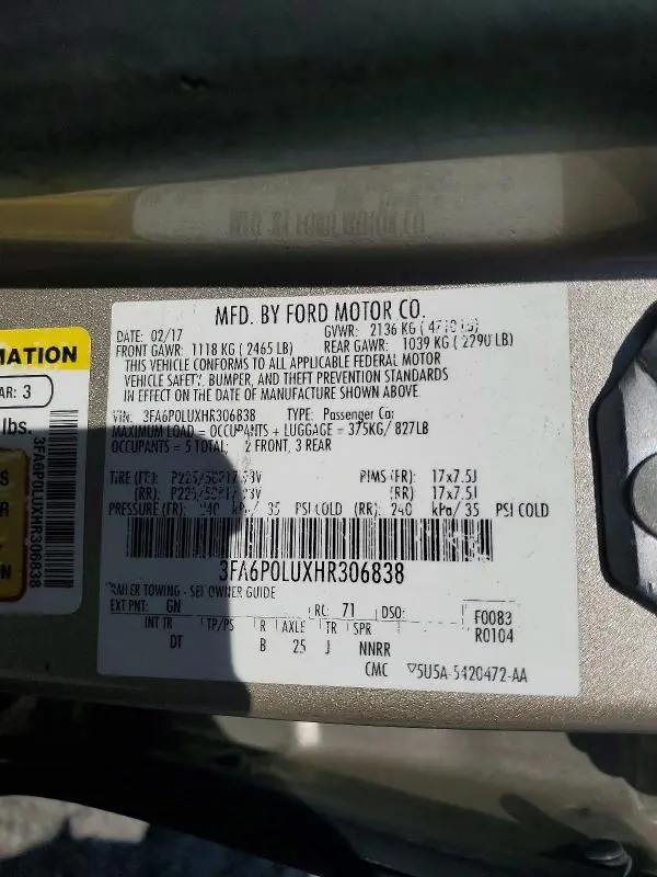 2017 FORD FUSION SE HYBRID  