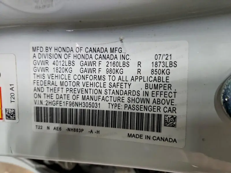 2022 HONDA CIVIC TOURING  