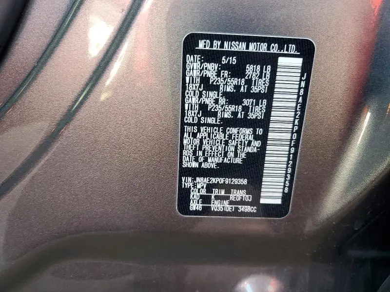 2015 NISSAN QUEST 3.5 SL  