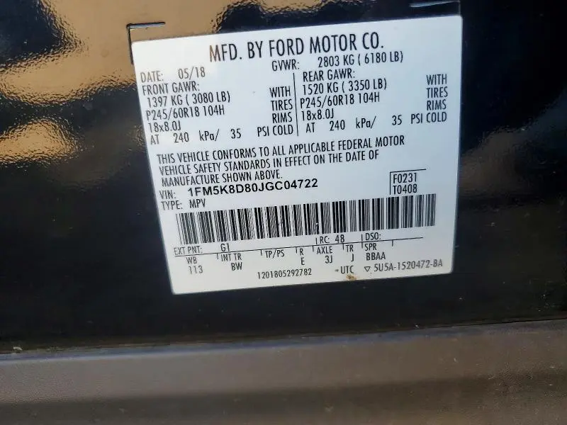 2018 FORD EXPLORER XLT  