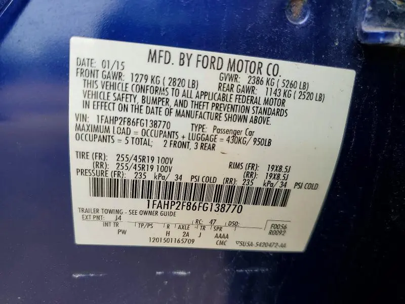 2015 FORD TAURUS LIMITED  
