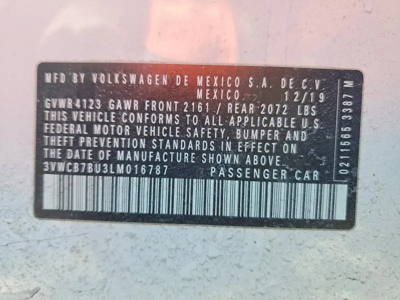 2020 VOLKSWAGEN JETTA S  