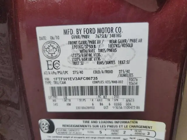 2010 FORD F150 SUPERCREW  