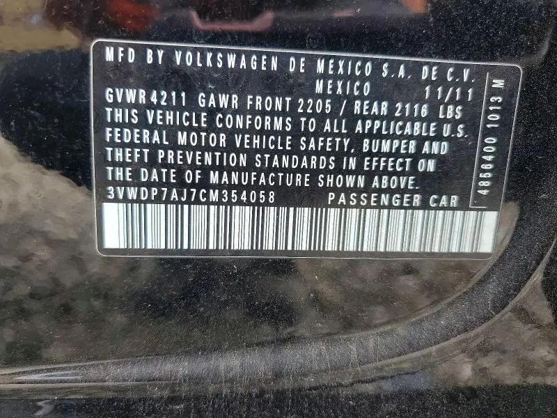 2012 VOLKSWAGEN JETTA SE  