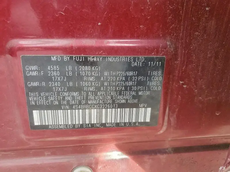 2012 SUBARU OUTBACK 2.5I PREMIUM  