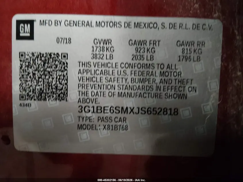 2018 CHEVROLET CRUZE LT AUTO