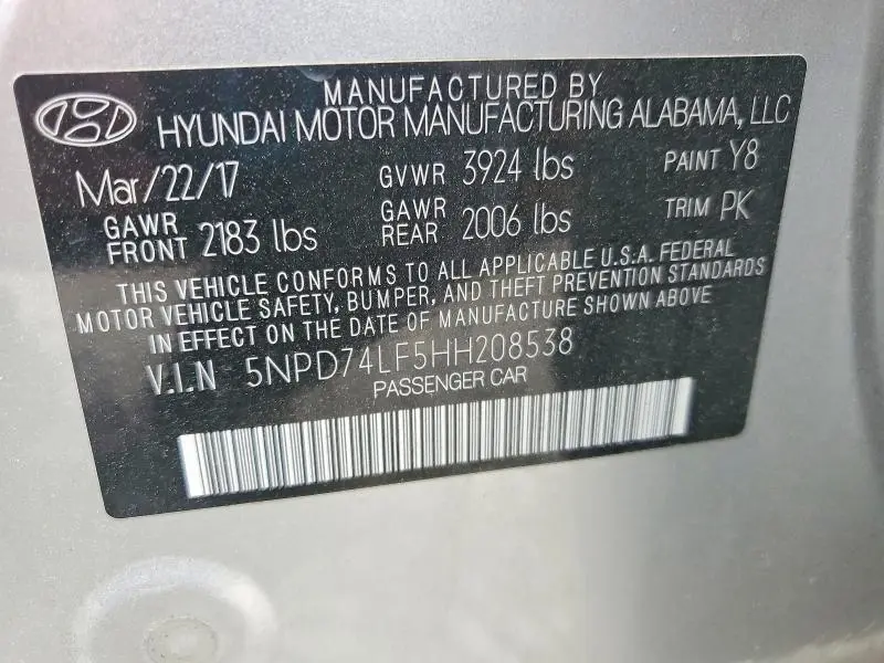 2017 HYUNDAI ELANTRA SE  