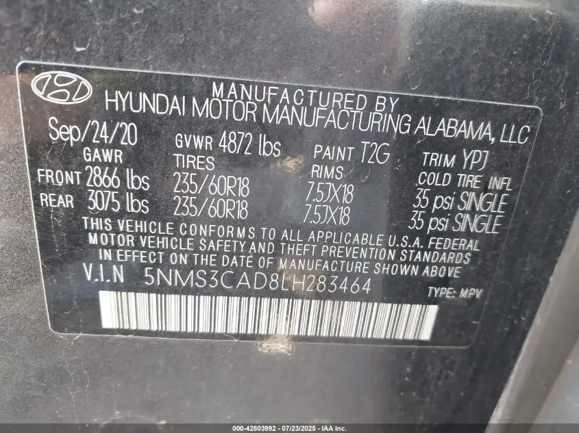2020 HYUNDAI SANTA FE SEL