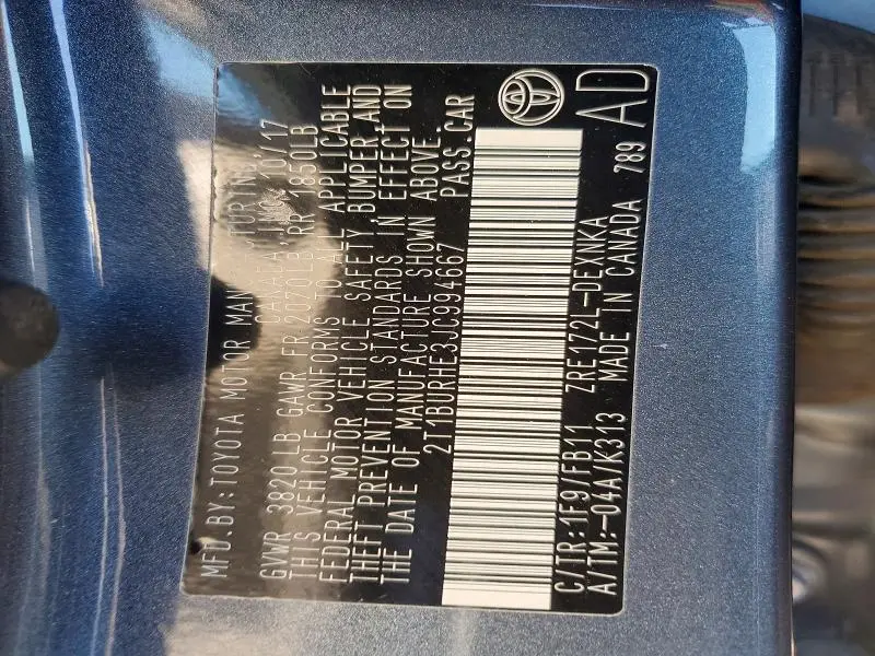 2018 TOYOTA COROLLA L  