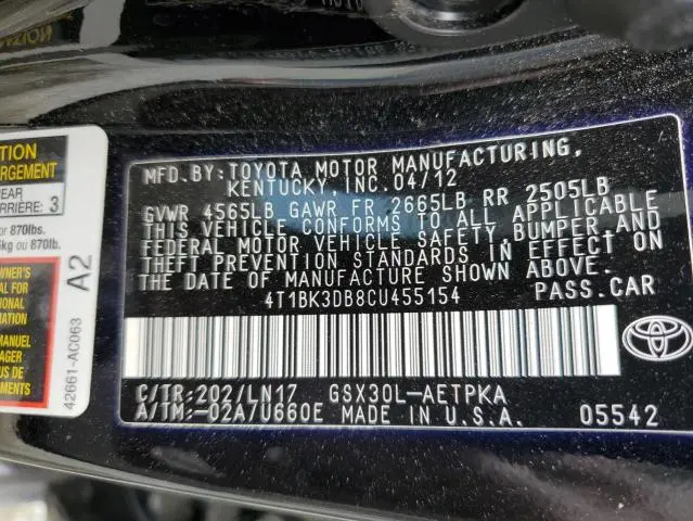 2012 TOYOTA AVALON BASE  