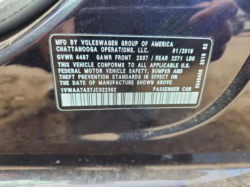 2018 VOLKSWAGEN PASSAT S  