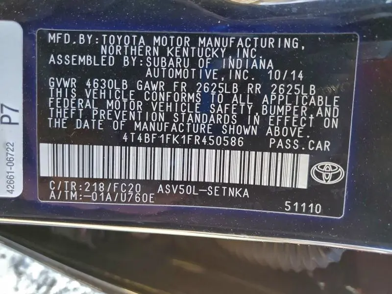 2015 TOYOTA CAMRY LE  