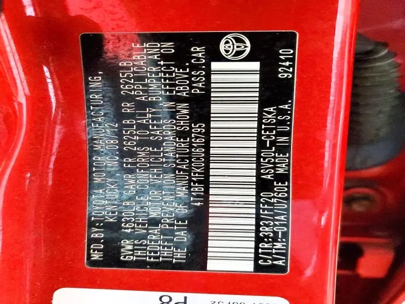 2012 TOYOTA CAMRY BASE  