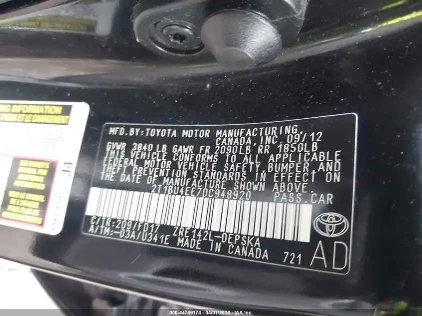 2013 TOYOTA COROLLA S