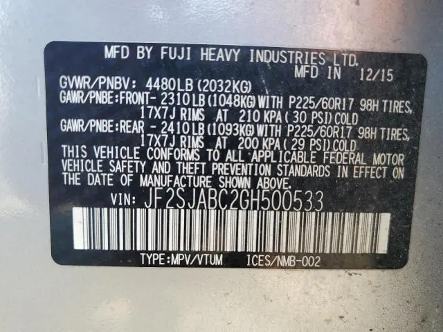 2016 SUBARU FORESTER 2.5I  