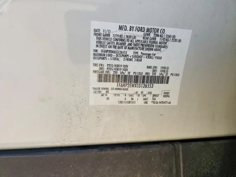 2012 FORD TAURUS SEL  