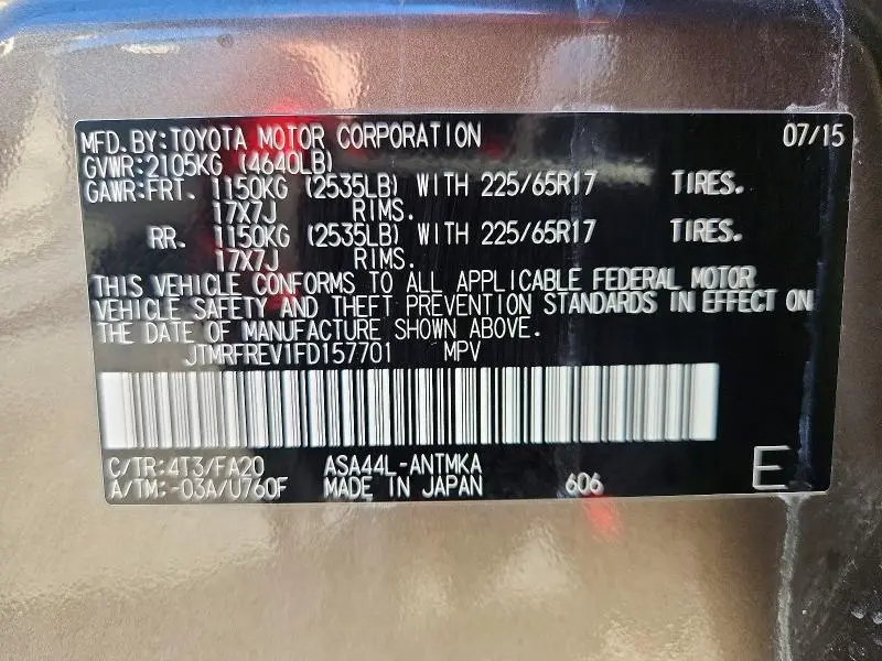 2015 TOYOTA RAV4 XLE  