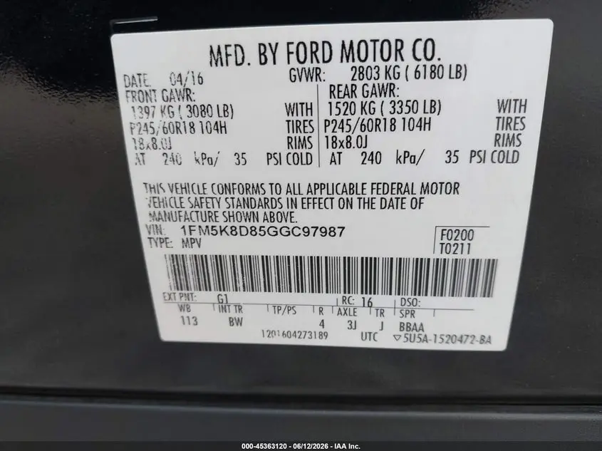 2016 FORD EXPLORER XLT