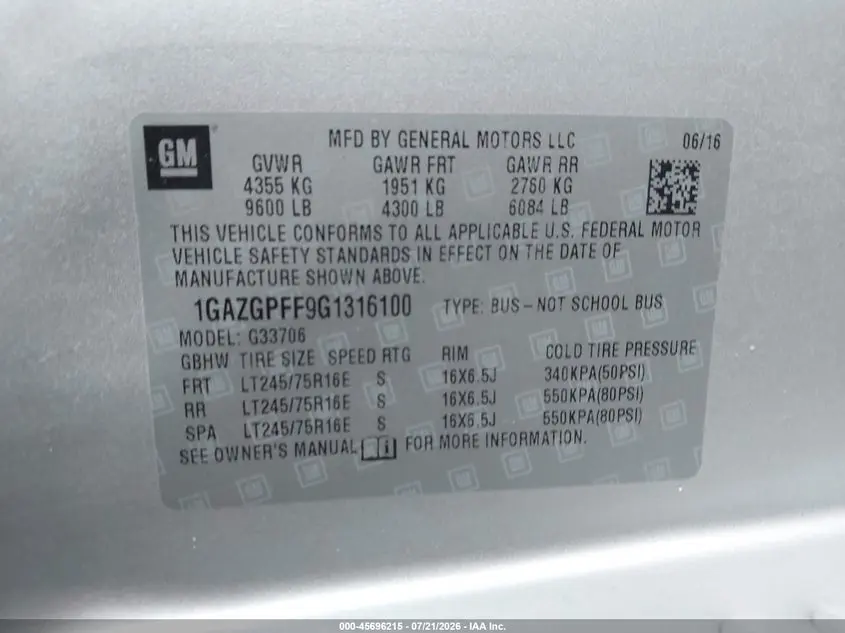 2016 CHEVROLET EXPRESS 3500 LT