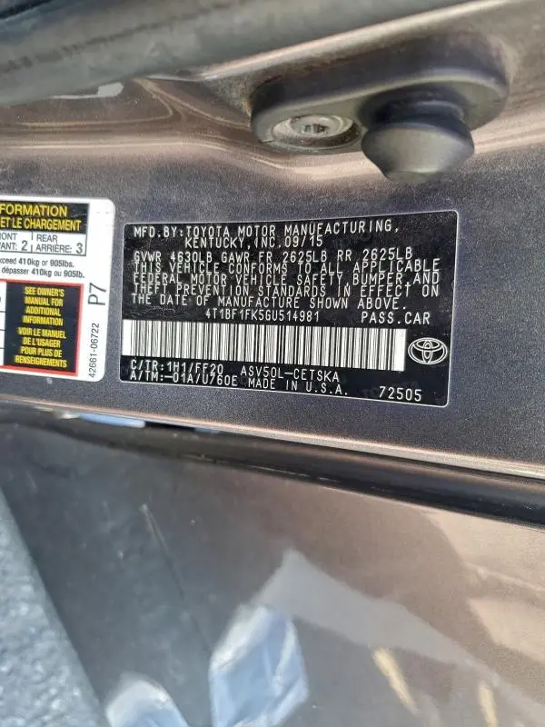 2016 TOYOTA CAMRY LE  