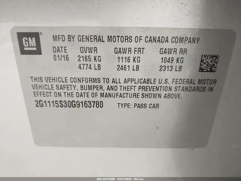2016 CHEVROLET IMPALA 2LT