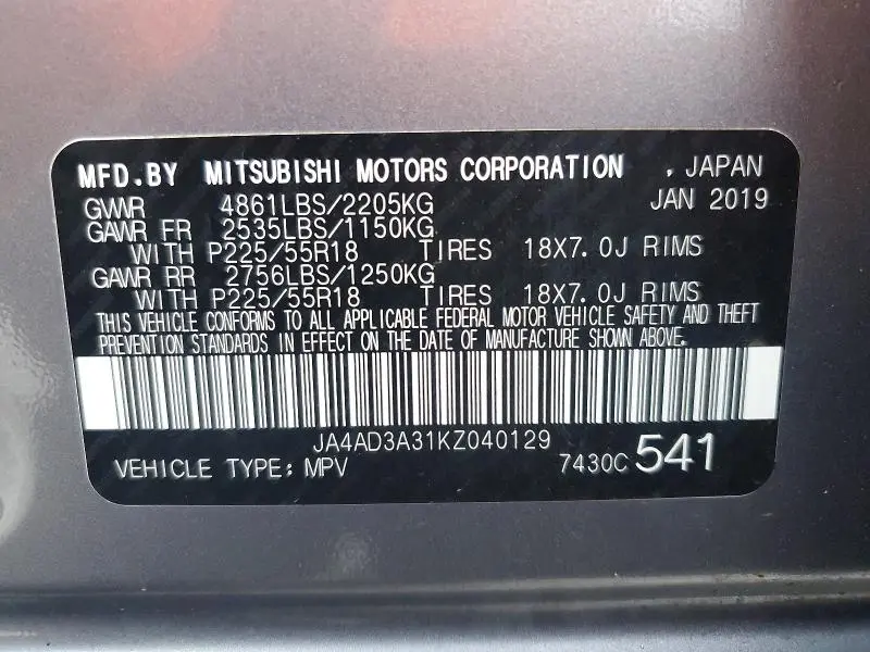 2019 MITSUBISHI OUTLANDER SE  