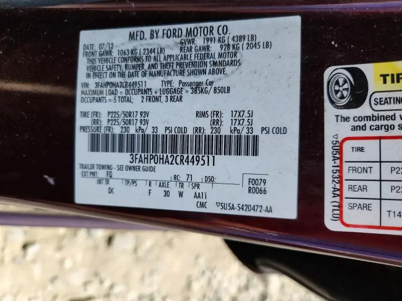 2012 FORD FUSION SE  