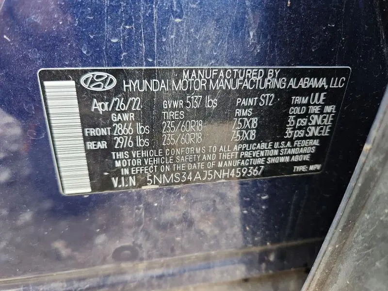 2022 HYUNDAI SANTA FE SEL  