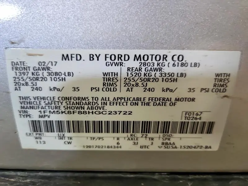 2017 FORD EXPLORER LIMITED  