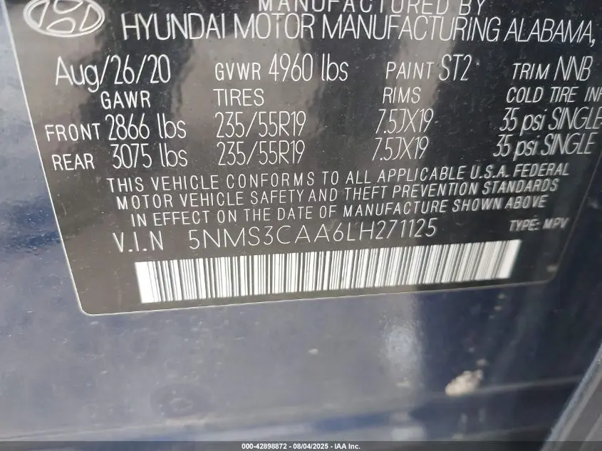 2020 HYUNDAI SANTA FE SEL 2.0T