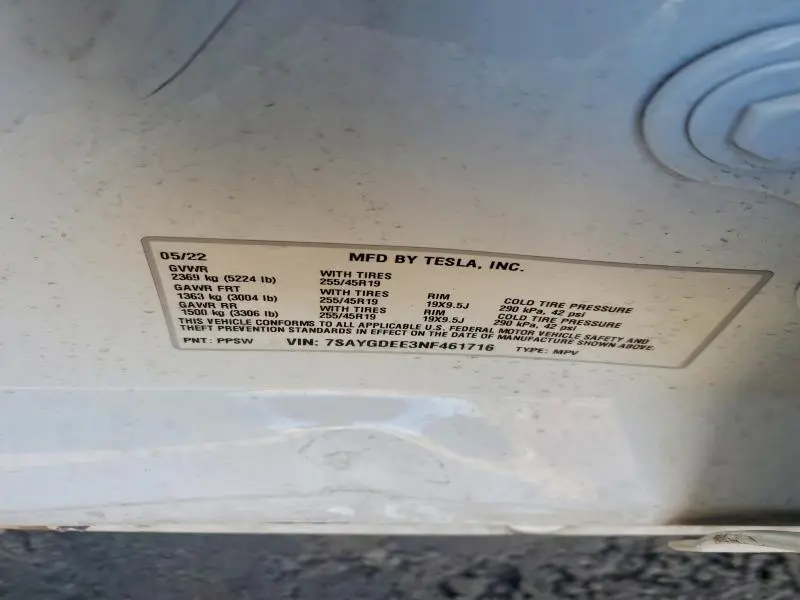 2022 TESLA MODEL Y   